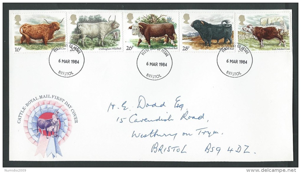 1984 GRAN BRETAGNA FDC SU CARTONCINO RAZZE BOVINE - L - 1981-1990 Decimal Issues