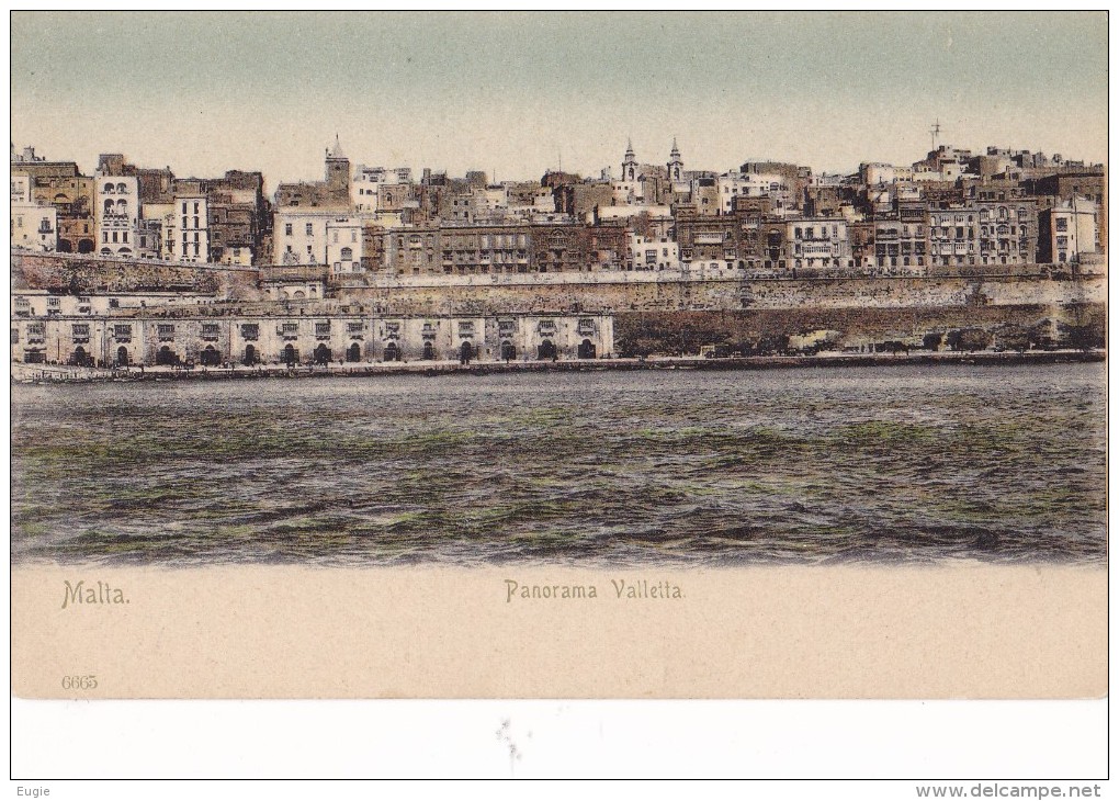 1910/ 2 Oude Kaarten Malta, Panorama Valletta, St. George Bay - Malta