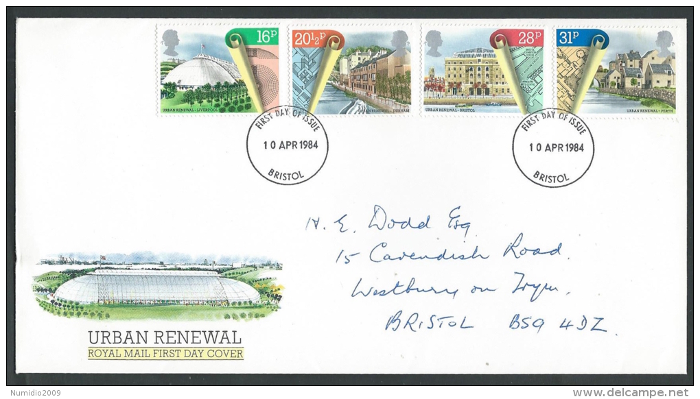 1984 GRAN BRETAGNA FDC RINNOVAMENTO URBANO NO TIMBRO ARRIVO - L - 1981-1990 Decimal Issues