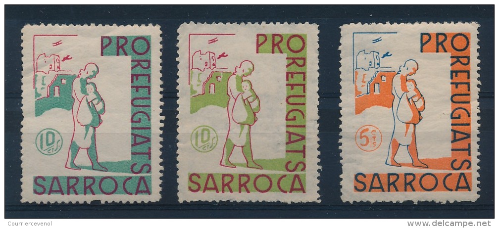 ESPAGNE - 3 Vignettes "Pro Réfugiats SARROCA" - Spanish Civil War Labels