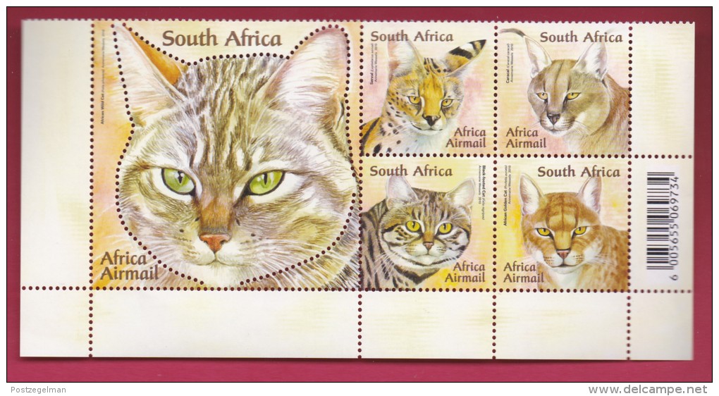 SOUTH AFRICA, 2011, Mint Never Hinged, Sheet Of Stamps , African Wild Cats, Sa 2161-2165, #9236 - Unused Stamps