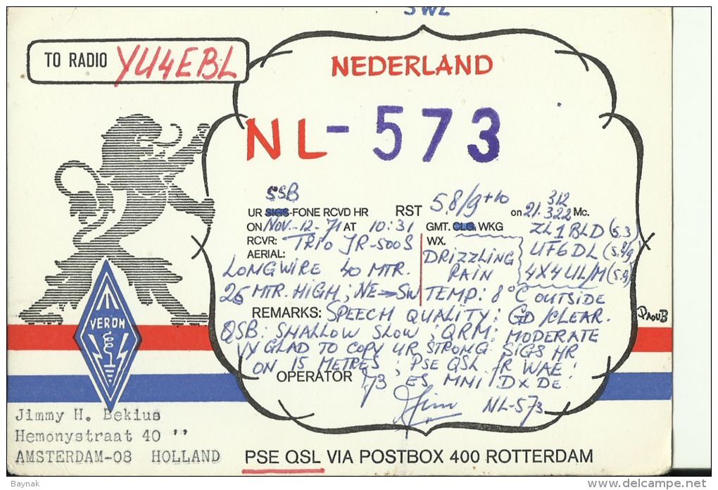 QSL CARD   --   HOLLAND, NEDERLAND - Sonstige & Ohne Zuordnung