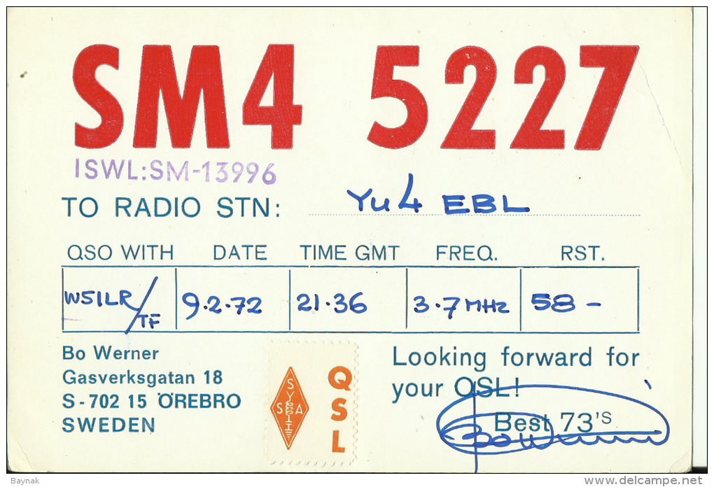 QSL CARD   --   SWEDEN - Sonstige & Ohne Zuordnung