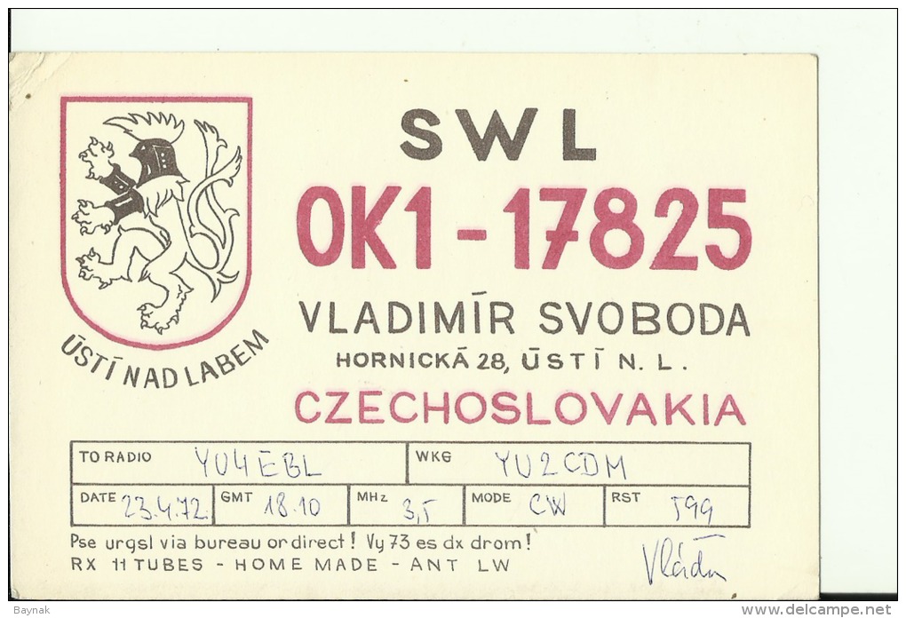 QSL CARD   --   CZECHOSLOVAKIA  --  1972 - Sonstige & Ohne Zuordnung