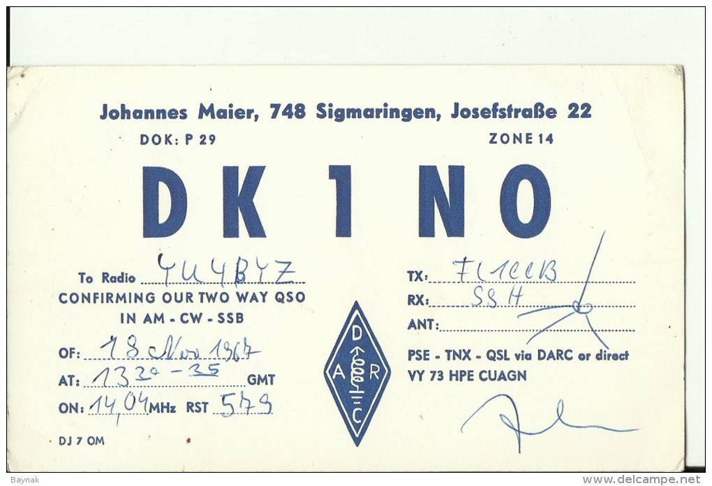 QSL CARD   --   DEUTSCHLAND  --   SIGMARINGEN - Sonstige & Ohne Zuordnung