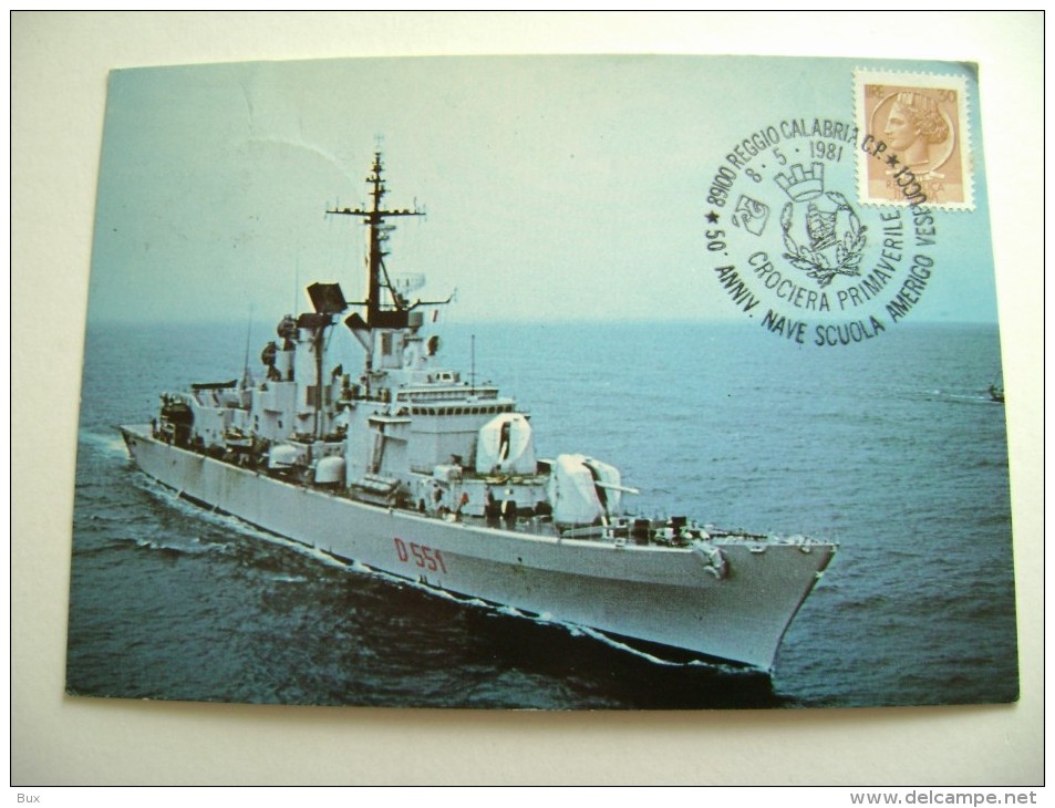 NAVE  AUDACE 1981 TIMBRO MAXIMUM REGGIO CALABRIA  50° ANNIVERSARIO  NAVE SCUOLA AMERIGO VESPUCCI SHIP  MARINA  MILITARE - Guerra