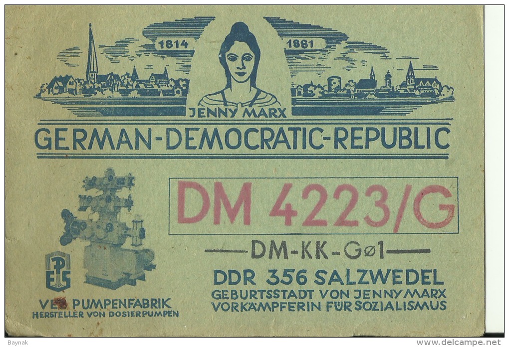 QSL CARD   --   GERMAN DEMOCRATIC REPUBLIC  --  DDR  --  DEUTSCHE DEMOKRATISCHE REPUBLIK  --  JENNY MARX - Sonstige & Ohne Zuordnung