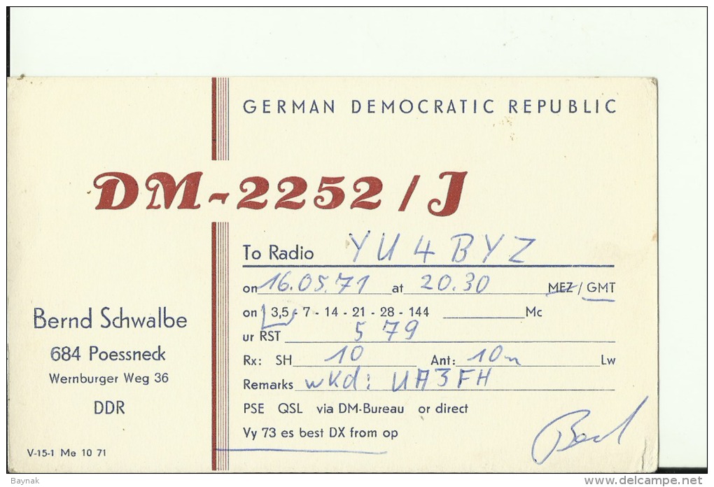 QSL CARD   --   GERMAN DEMOCRATIC REPUBLIC  --  DDR  --  DEUTSCHE DEMOKRATISCHE REPUBLIK - Sonstige & Ohne Zuordnung