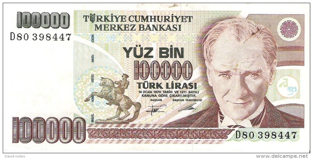 Turkey - Pick 205 - 100.000 Lira 1991 - VF - Turchia