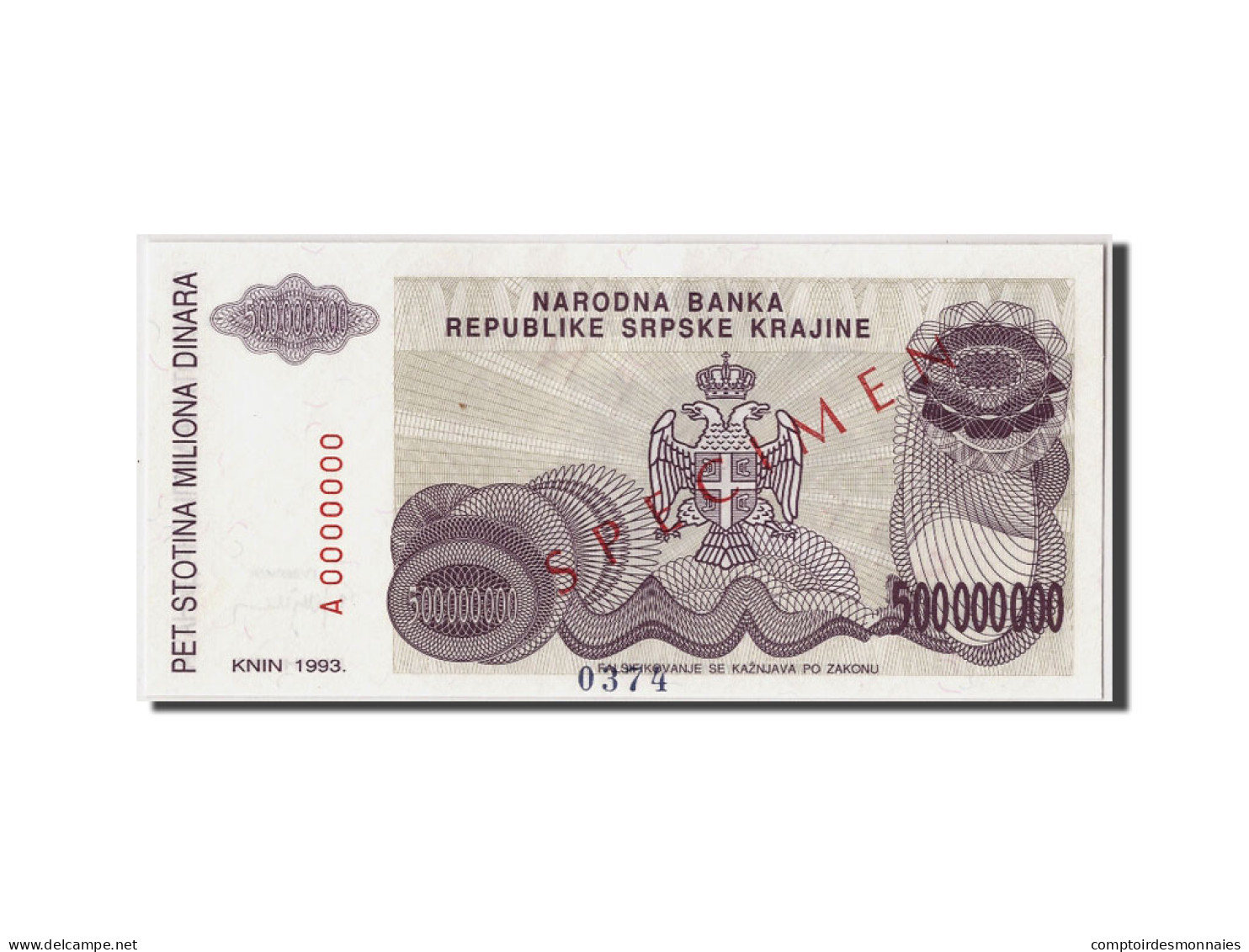 Billet, Croatie, 500 Million Dinara, 1993, Undated, KM:R26s, NEUF - Croatie