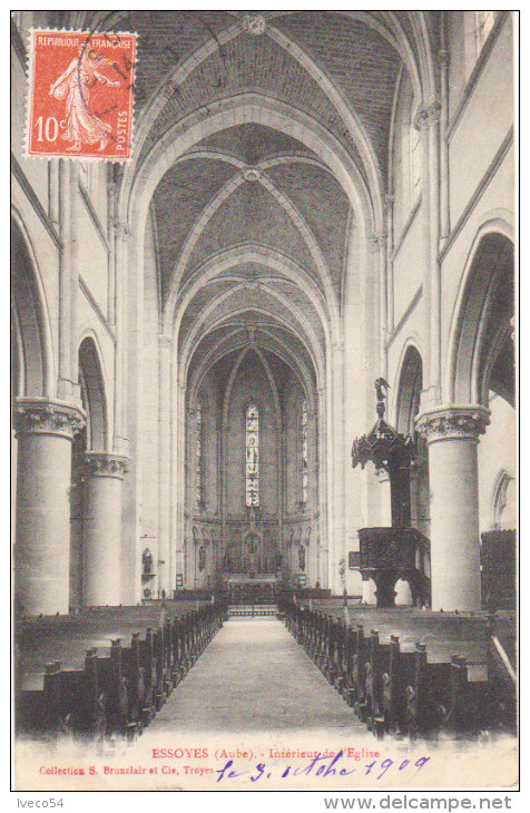 1909  Essoyes   Intérieur De L 'Eglise   Vers Mesgrigny   Méry Sur  Seine - Bar-sur-Seine