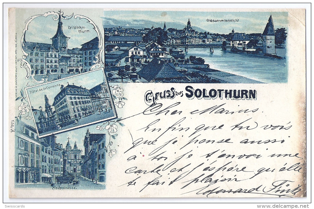 SOLOTHURN: 4-Bild-Litho Mit Hotel Couronne 1899 - Autres & Non Classés