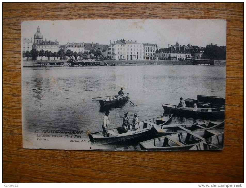 Carte Assez Rare Chalon-sur-saône , La Saône Vers La Place Port-villiers  " Carte Animée "" - Chalon Sur Saone