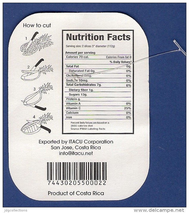 # PINEAPPLE ITACU Round Edges Calibre 7 Fruit Tag Balise Etiqueta Anhanger Ananas Pina Costa Rica - Fruits & Vegetables