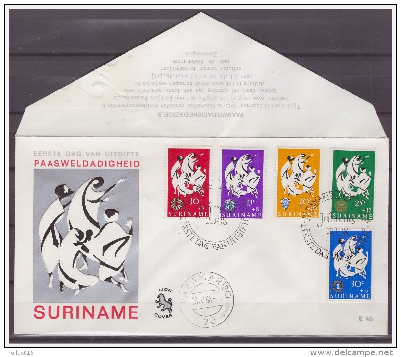 Surinam / Suriname 1966 FDC 46 Easter Rotary Lions Junior Chambre Logo Lion - Surinam