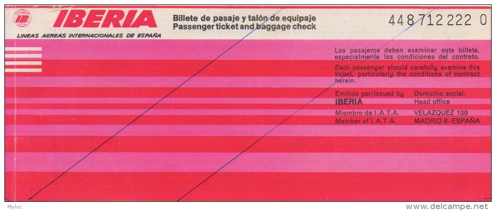 Ticket/Billet D'Avion. IBERIA. Paris/Madrid/Malaga/Madrid/Paris. 1976. - Europa