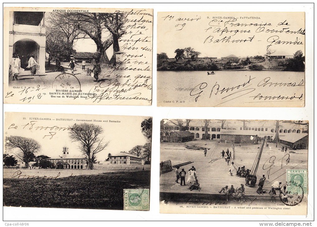 RIVIERE GAMBIE Lot De 4 Cartes Postales  (1909) : Bathurst - Fattatenda - Ste Marie - Government House - Gambie