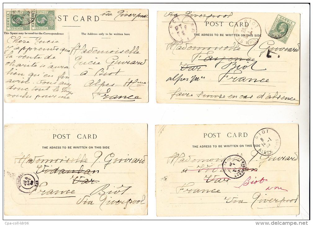 RIVIERE GAMBIE Lot De 4 Cartes Postales  (1909) : Bathurst - Fattatenda - Ste Marie - Government House - Gambie