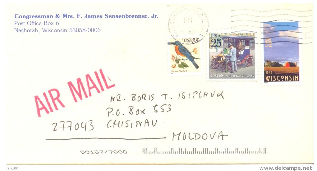 1998. USA, The Letter By Air-mail Post From Nashotan(Wisconsin) To Moldova - Brieven En Documenten