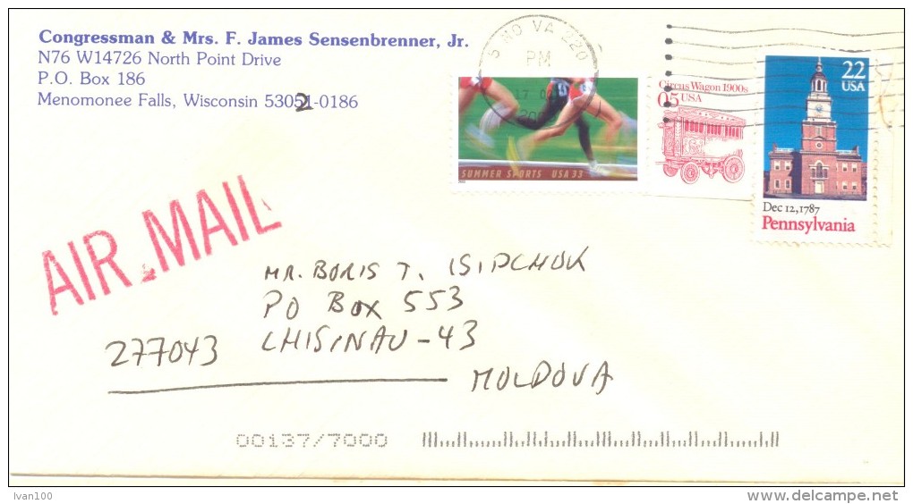 2001. USA, The Letter By Air-mail Post From Menomonee(Wisconsin) To Moldova - Cartas & Documentos