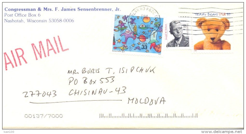 2002. USA, The Letter By Air-mail Post From Nashotah(Wisconsin) To Moldova - Cartas & Documentos