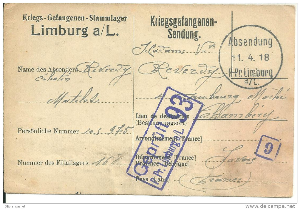Limburg Absendung 1918 - 1914-18