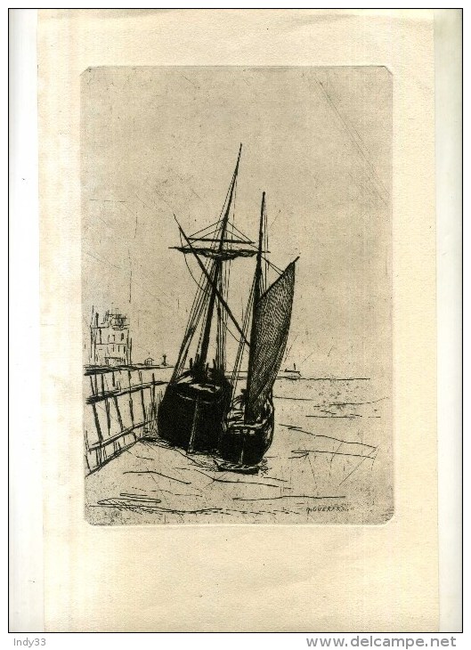 - BATEAU DE PÊCHE A MAREE BASSE . EAU FORTE DE H. GUERARD . - Arte