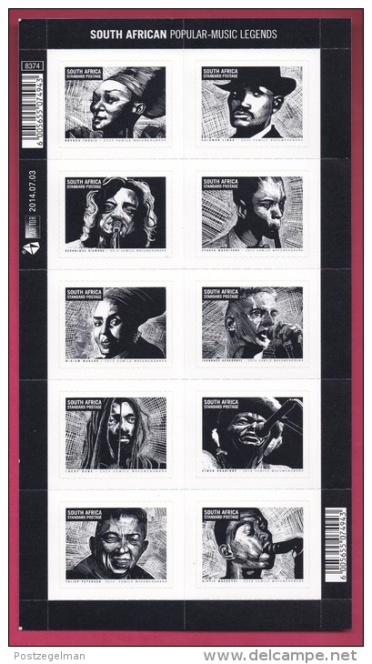 SOUTH AFRICA, 2014, MNH, Sheet Of Stamps , Popular Music Legends,   , #9358 - Unused Stamps