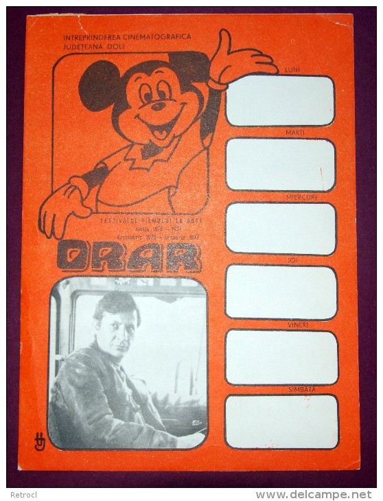 Romania, 1970's, Vintage School Schedule - Walt Disney - Cinema - Mickey Mouse - Europa