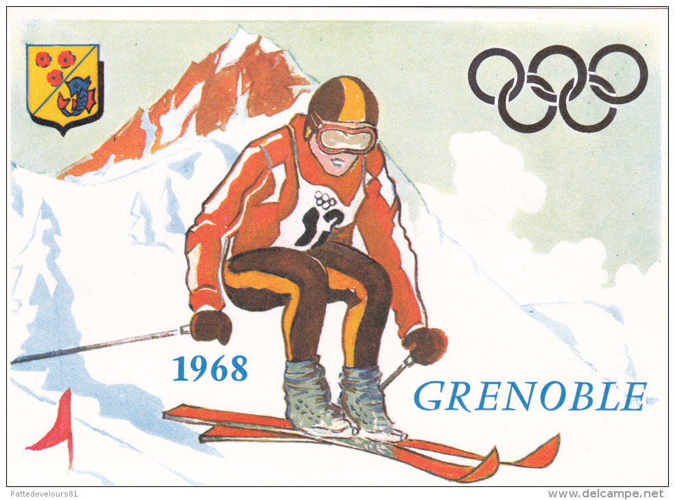 CPSM GRENOBLE Jeux Olypiques 1968 J.O. OLympisme  Ski Skieur Illustrateur - Autres & Non Classés