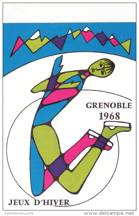 CPSM GRENOBLE Jeux Olypiques D' Hiver 1968 J.O. OLympisme Patinage Illustrateur - Autres & Non Classés