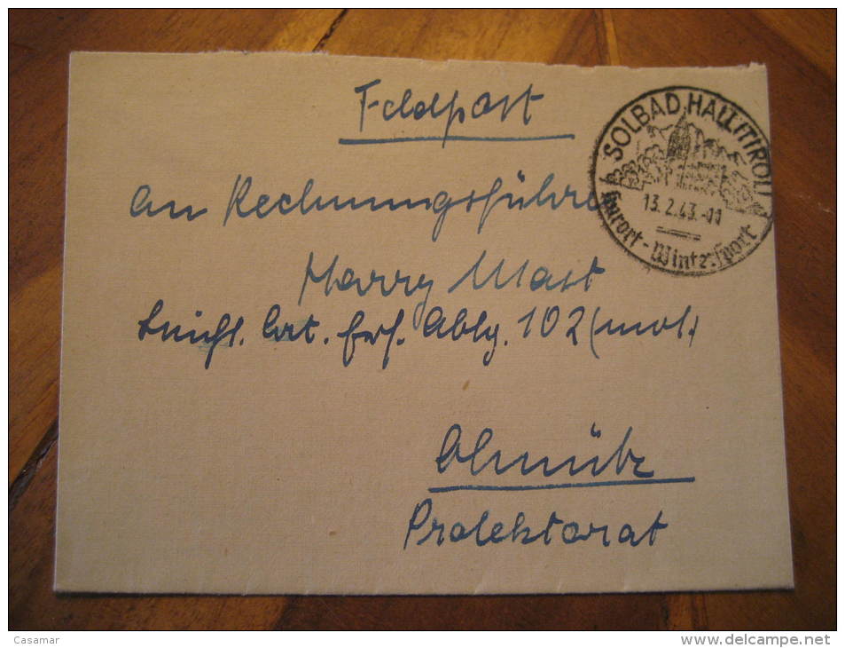 Solbad Hall 1943 To ?nitz Kurort Thermal Health Spa Feldpost Cancel On Letter Third Reich Deutsches Reich Germany - Covers & Documents