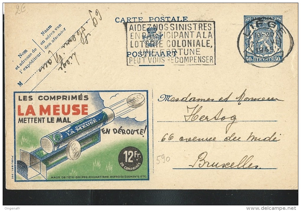Publibel Obl. N° 590   ( Comprimés LA MEUSE) Obl: Liège: 27/06/1945 - Publibels