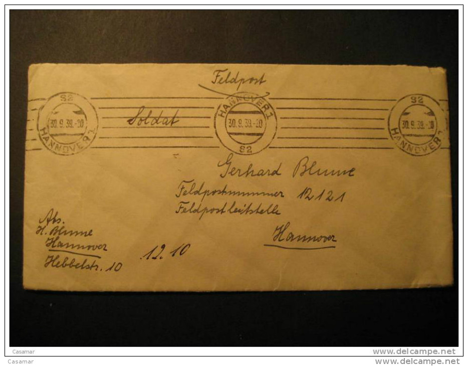 FELDPOST 12121 Hannover 1939 Third Reich Deutsches Allemagne Germany WW2 Swastika Eagle - Briefe U. Dokumente