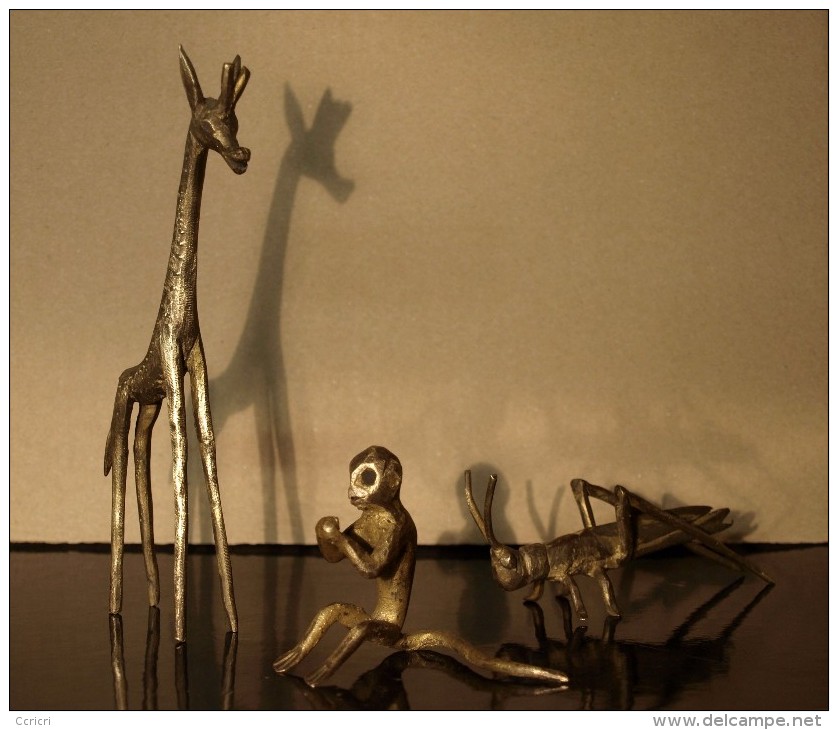 ART AFRICAIN: GIRAFE, SINGE ET CRICKET - (Cire Perdue) - Port Gratuit. - African Art