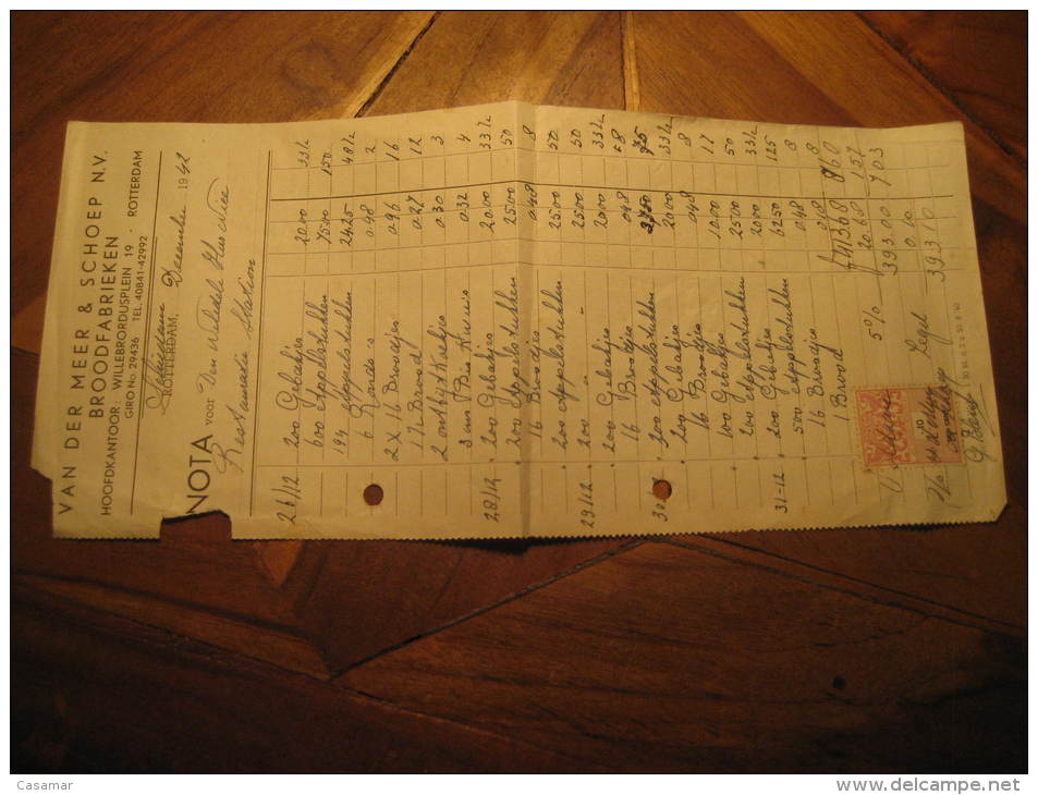 Schiedam 1942 Revenue Tax Fiscal Stamp On Invoice Nota Document Holland Netherlands - Steuermarken