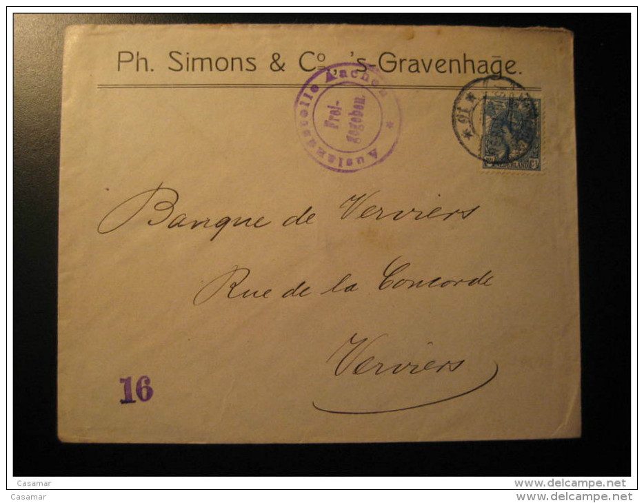 Gravenhage 1916 To Verviers Belgium WW1 WWI War Aachen Censor Censored Censure Stamp On Cover Holland Netherlands - Lettres & Documents