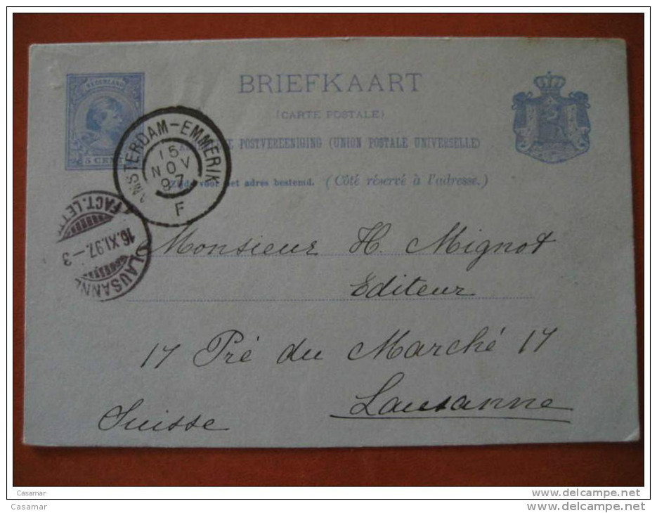 1897 Amsterdam To Lausanne SUISSE SWITZERLAND 5c Tarjeta Entero Postal Card Stationery Entier Postaux Holland Netherl... - Brieven En Documenten