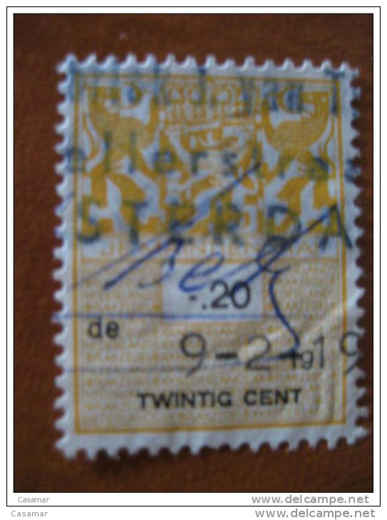 20 C Amarillo Yellow Leon Escudo Fiscal Revenue Viñeta Poster Stamp Label Cinderella Holland Netherlands - Revenue Stamps