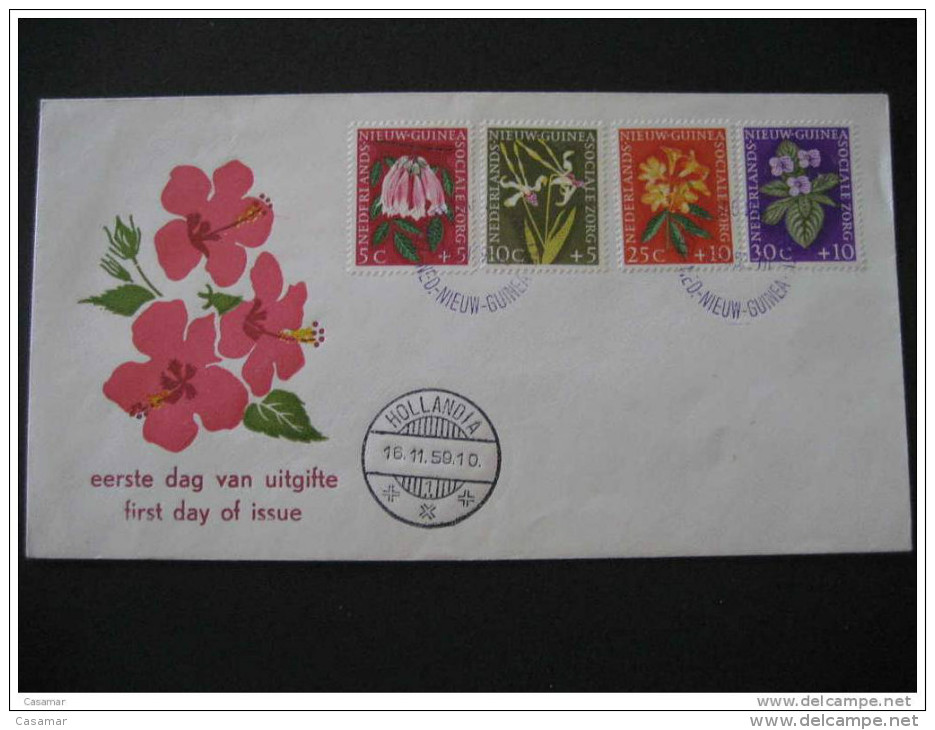 1959 Sociale Zorg Flora Flor Flower 4 Sellos Stamps Set SPD FDC Sobre Cover Dutch New Guinea Netherlands Holland Area - Netherlands New Guinea