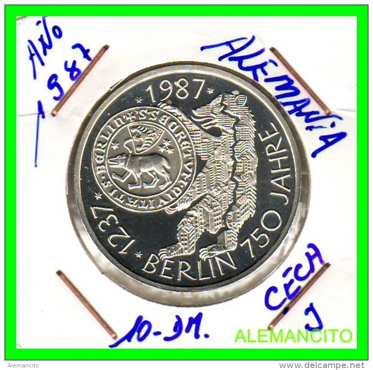 ALEMANIA   BRD. MONEDA DE 10 DM CONMEMORATIVA AÑO 1987 J -PROOF  15.5 GRS. PLATA, - Conmemorativas