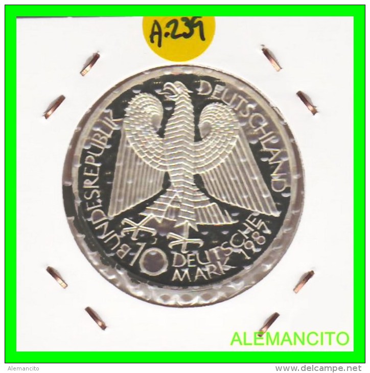 ALEMANIA   BRD. MONEDA DE 10 DM CONMEMORATIVA AÑO 1987 J -PROOF  15.5 GRS. PLATA, - Conmemorativas