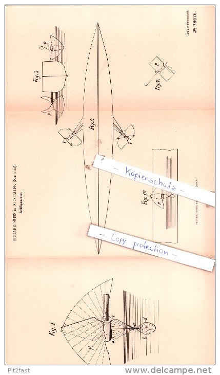 Original Patent  - Eduard Buss In St. Gallen , Schweiz , 1893 , Schiffspropeller !!! - Documents Historiques