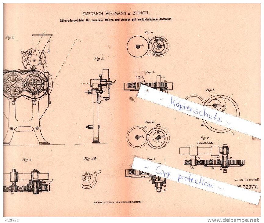 Original Patent  - Friedrich Wegmann In Zürich , 1885 , Maschinenelemente !!! - Documents Historiques