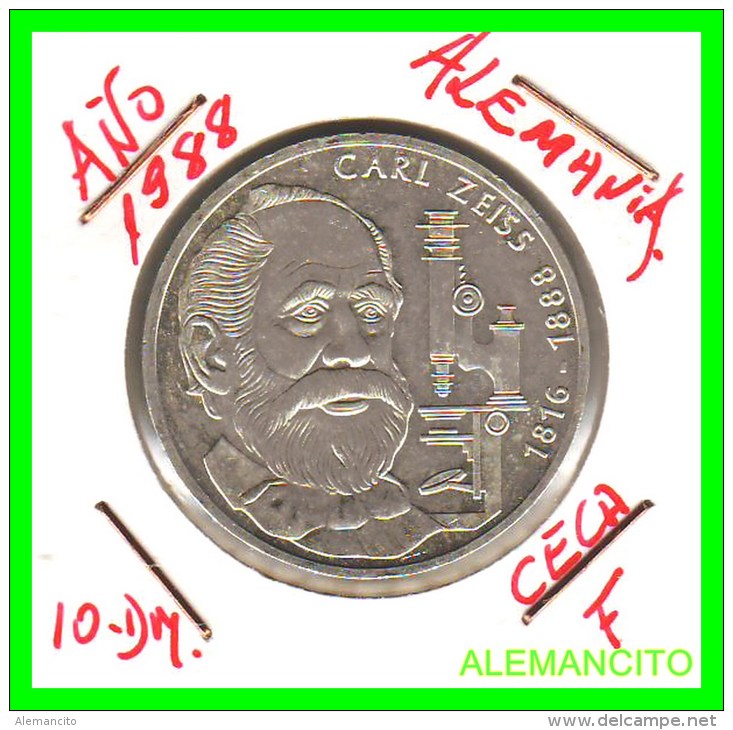 ALEMANIA  DBR.  MONEDA DE 10 DM CONMEMORATIVA  AÑO 1988- F - Conmemorativas