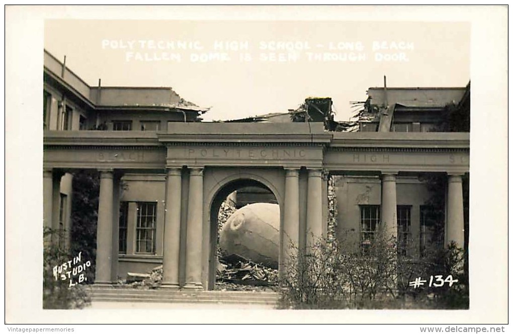 262361-California, Long Beach, RPPC, Polytechnic High School, Earthquake Damage, Fallen Dome, Austin Studio Photo No 134 - Long Beach