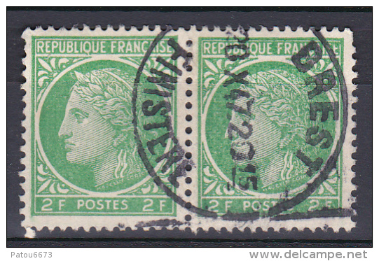 FRANCE 1945 Cérès De Mazelin YT 680 Horizontal Pair With Very Nice Cancelation Brest TBE - 1945-47 Ceres (Mazelin)