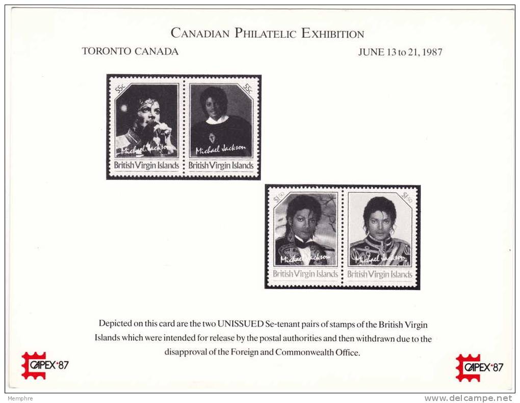 CAPEX 87  Souvenir Card Showing Unissued Michael Jackson Stamps - Iles Vièrges Britanniques