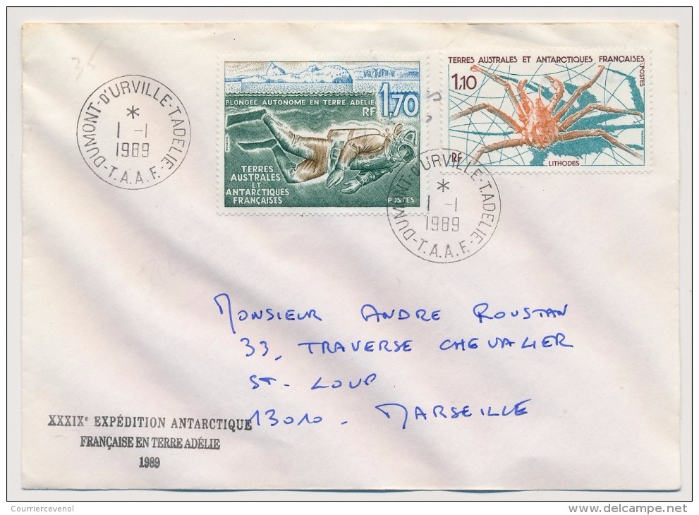 TAAF - Enveloppe - Dumont Durville T Adélie - 1-1-1989 - Covers & Documents