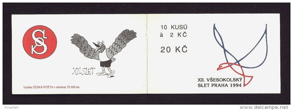Czech Republic 1994 MNH ** Mi 47 Sc 2926 12th Sokol Congres In Prague. Plate Flaw DV10/2 Booklet. Tschechische Republik - Unused Stamps